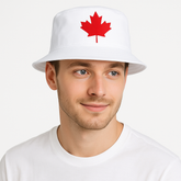 Canada Day White Bucket Hat with Maple Leaf